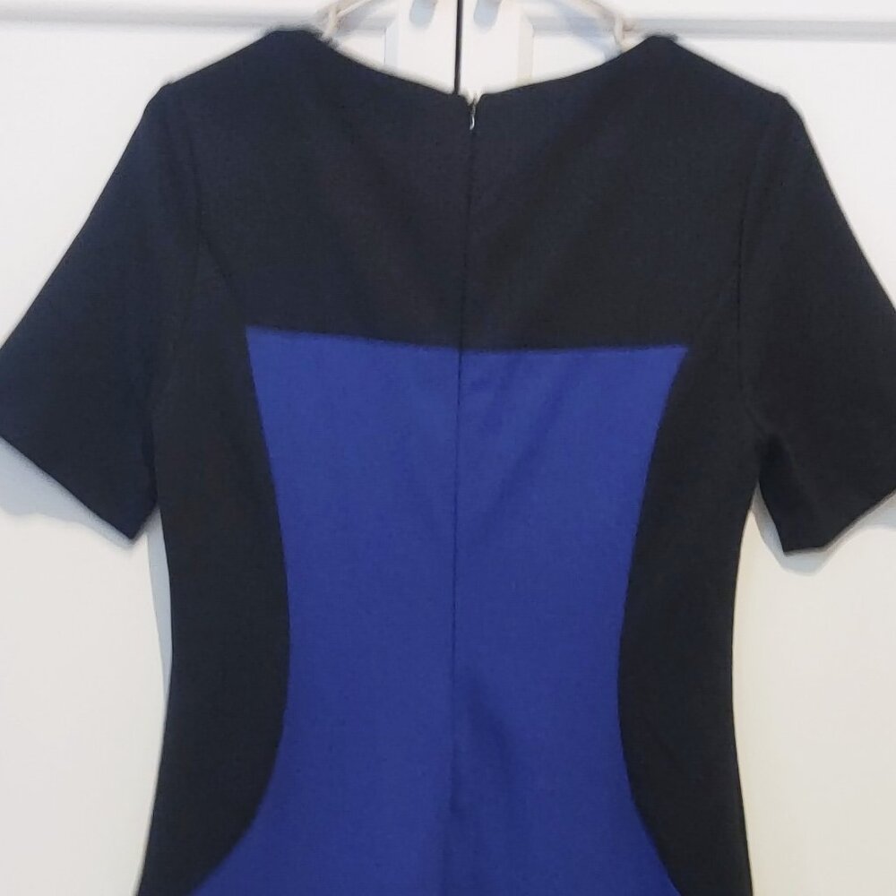 PREMISE Color-block Blue & Black Career Sheath Dress - Size 6 - Picture 4 of 4